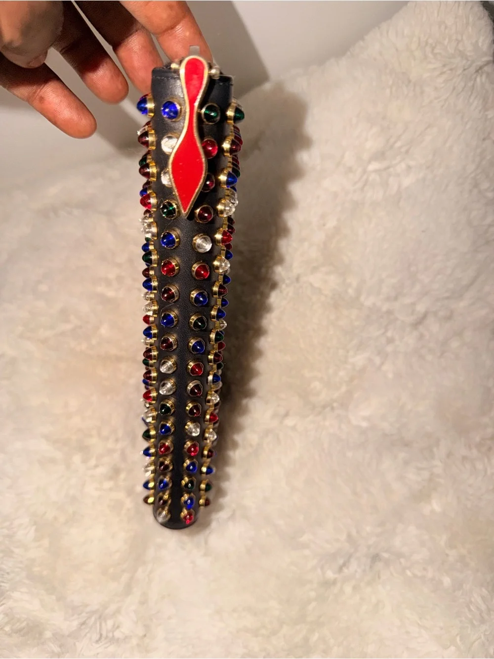 Christian Louboutin Black Zip-Around Wallet with Red, Blue & White Studs